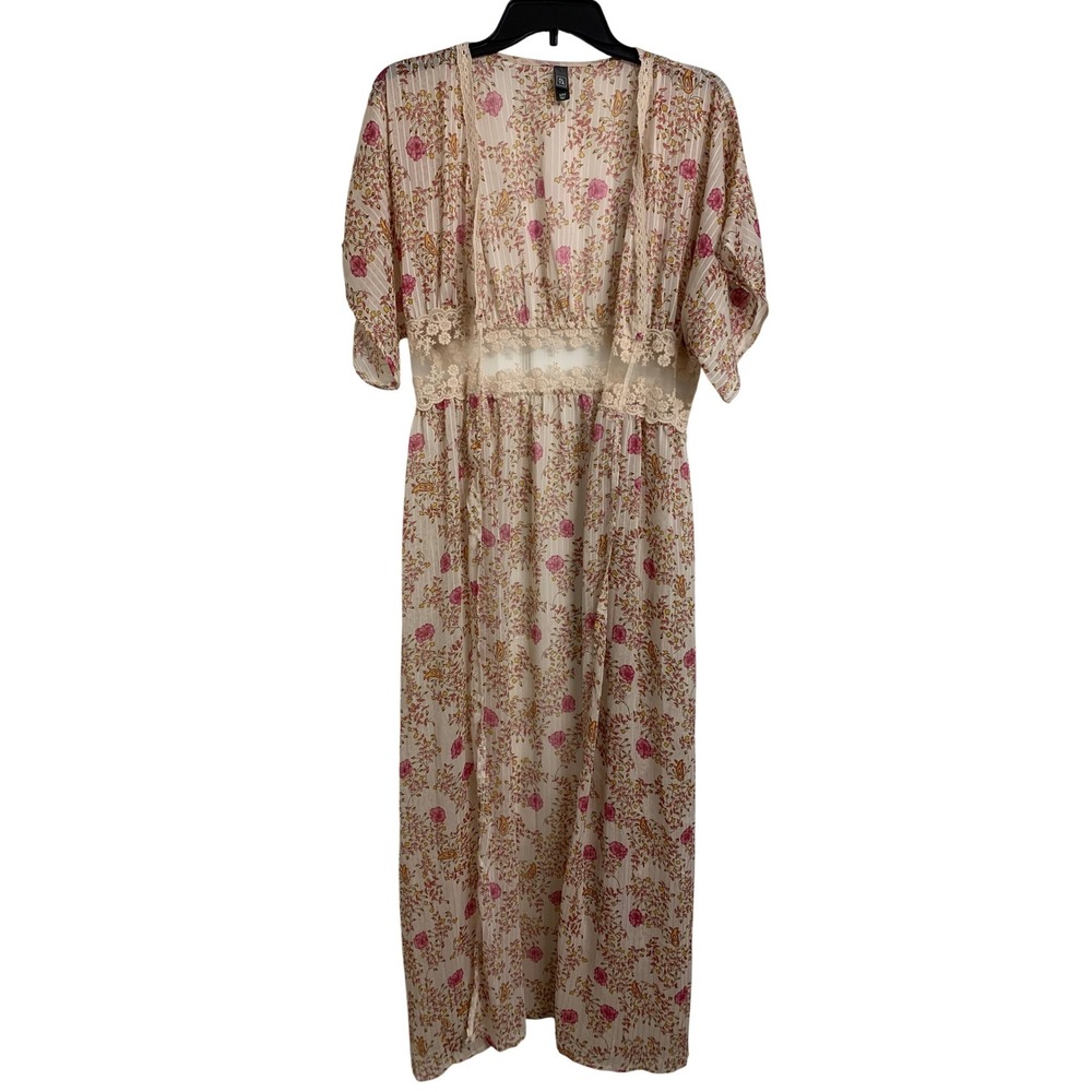 ALYA Floral Lace Boho Cottagecore Coastalβ Cowgirl Open Front Duster Kimono S/M